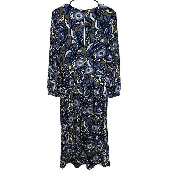 NWT Express Blue Brown Floral Cropped Wide Leg Jumpsuit Size 4 Pockets - Picture 3 of 11